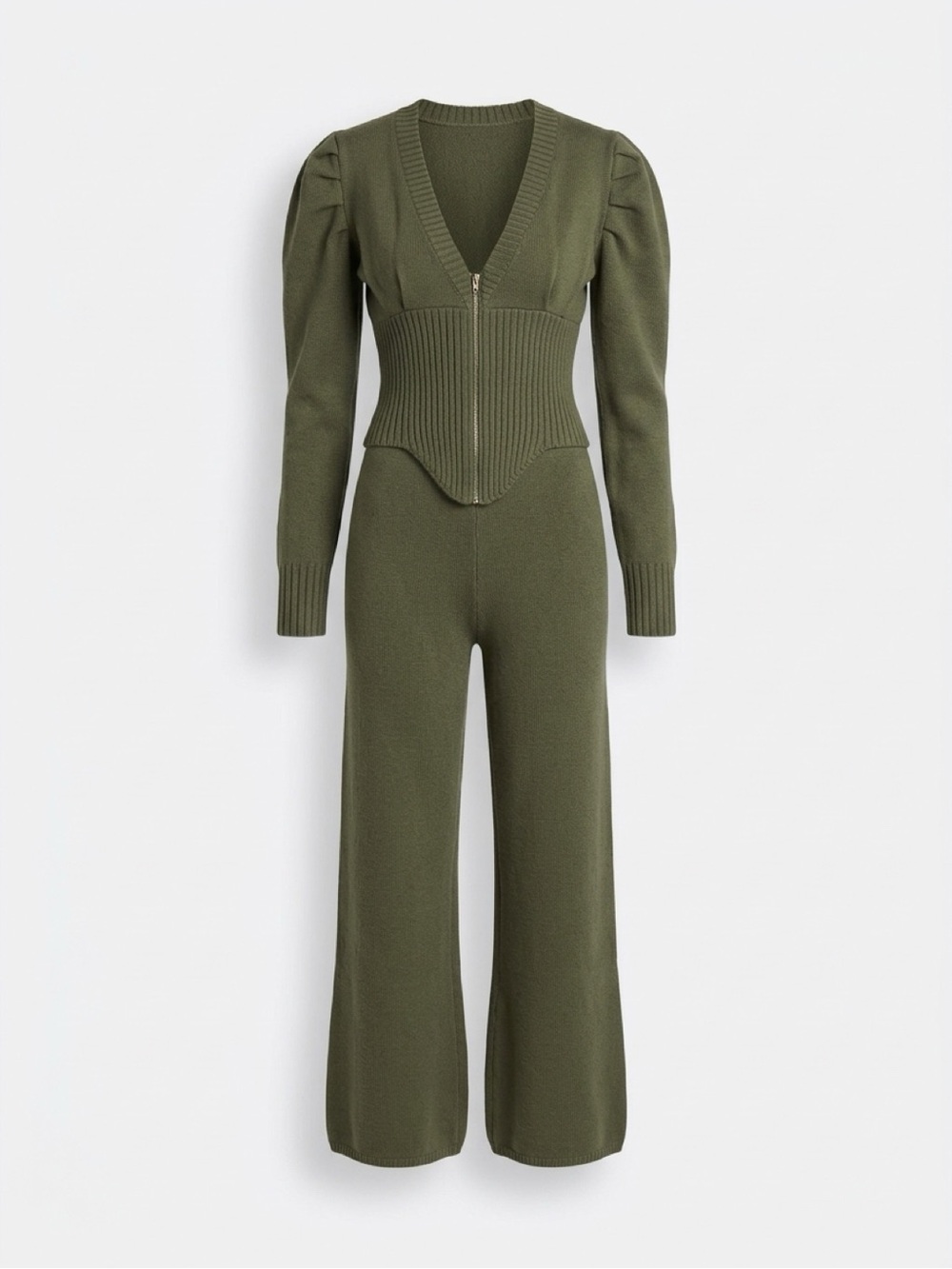 Olive Ribbed Knit two piece set.